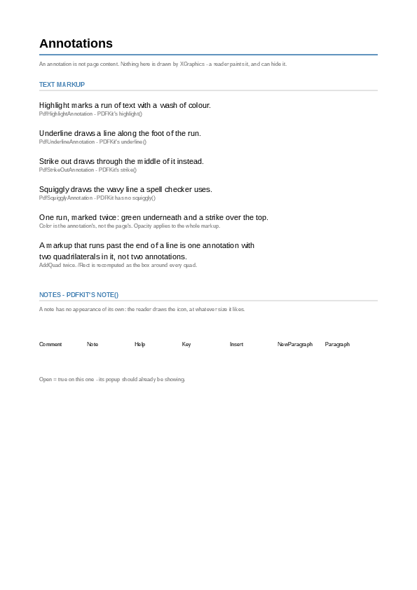 The first page of the Annotations demo