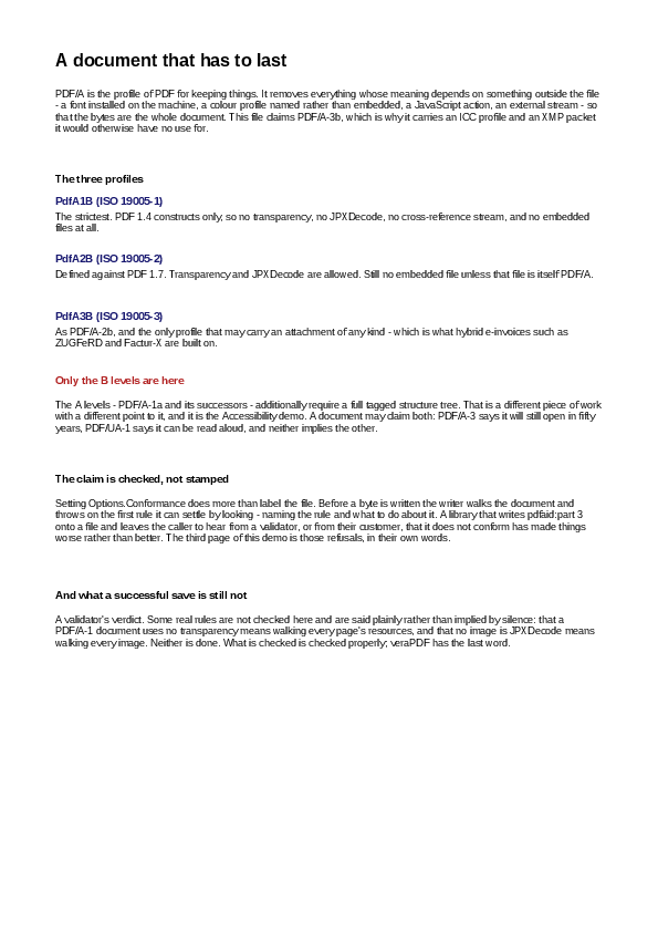 The first page of the Archive demo