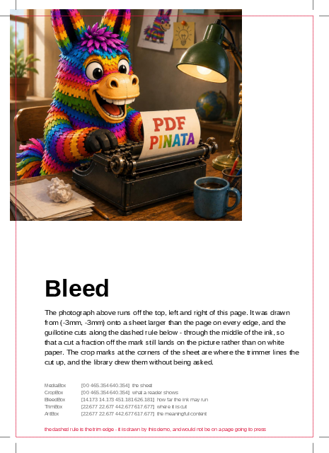 The first page of the Bleed demo