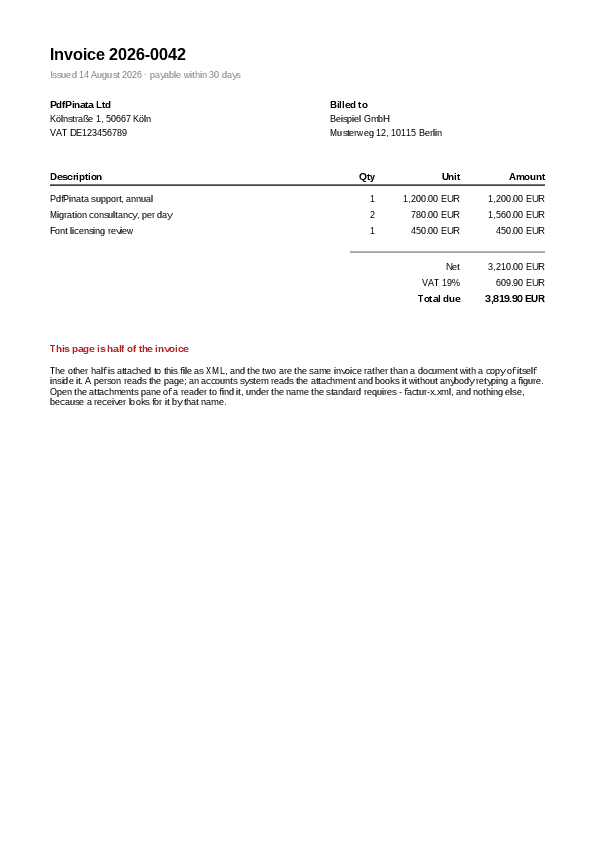 The first page of the FacturX demo