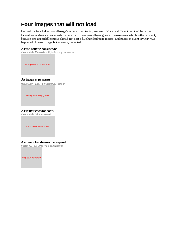 The first page of the ImageFailures demo