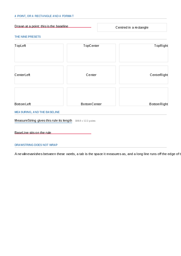 The first page of the Text demo